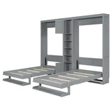 Merax Dual Twin Size Murphy Bed, Twin Wall Beds with Cabinets and Shelves, Gray Merax