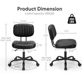 DUMOS Armless Office Desk Chair, Small Height Adjustable Computer Task Chair with Low Back Lumbar Support and 360° Swivel Rolling Wheels for Small Space, Kids and Adults, Dark Black DUMOS