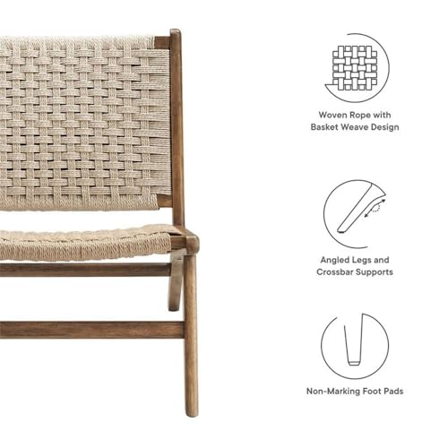 Modway Saoirse Woven Rope Wood Accent Lounge Chair in Walnut Natural
