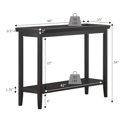 Convenience Concepts Ledgewood Console Table 48" - Modern Narrow Sofa Display Accent with Storage Shelf for Transitional, Traditional Living Room, Entryway, Hallway, or Bedroom, Espresso Convenience Concepts