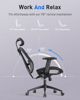 amseatec Ergonomic Office Desk Chair, Comfortable Computer Gaming Chair, Breathable Mesh Back & Seat, Adjustable Armrest & Headrest, Lumbar Support, Butterfly Design for Home Office (Black) amseatec