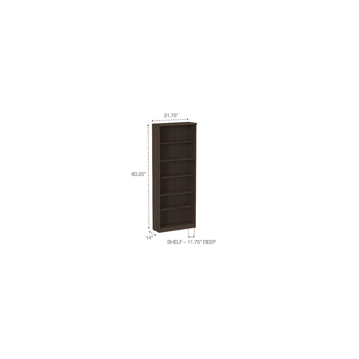 Alera ALEVA638232ES 31.75 in. x 14 in. x 80.25 in. Valencia Series 6-Shelf Bookcase - Espresso Alera