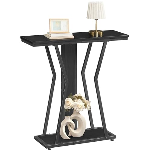 HOOBRO Narrow Console Table, 29.5" Small Entryway Table with Storage, 2-Tier Sofa Table Behind Couch, Modern Style, for Living Room, Hallway, Foyer, Bedroom, Black BB66XG01 HOOBRO