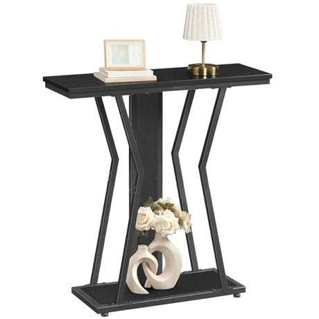 HOOBRO Narrow Console Table, 29.5" Small Entryway Table with Storage, 2-Tier Sofa Table Behind Couch, Modern Style, for Living Room, Hallway, Foyer, Bedroom, Black BB66XG01 HOOBRO