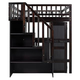 Ball & Cast Loft Bed Full Size with Storage Stairs and Bookshelf,Space-Saving Multifunctional Furniture Bed Frame w/Desk & Wardrobe,for Apartment,Bedroom,Espresso Ball & Cast