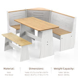 Gracava Breakfast Nook Table Set for Kitchen - White Bench Seating for Dining Room with Space Saving Solid Wood L Shaped Corner Dining Table Set Apartment for 4 to 6 People Gracava