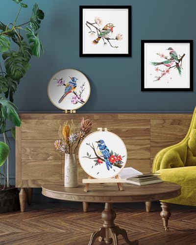 TINDTOP Embroidery Kit for Adults, Flowers and Bird Embroidery Practice Kits for Beginners Adults Include Embroidery Cloth Hoops Threads for Craft Lover Hand Stitch TINDTOP