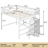 Bellemave Full Size Loft Bed with Stairs and Built-in Storage Wardrobe, Wood Loft Bed Frame with Storage Shelves and Hanging Rod White Loft Beds for Kids Boys Girls Adults Teens Dorm Bedroom Bellemave