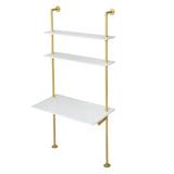 MAIKAILUN White and Gold Desk, 36" Ladder Desk, Wall Mount Computer Writing Table Pipe Shelf Shelving Mini Narrow Industrial Modern for Small Spaces(36x20x81) MAIKAILUN