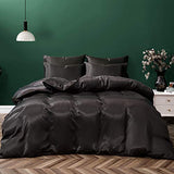 P Pothuiny Satin Duvet Cover Full/Queen, Single Soft Duvet Cover Only, Luxury Silky Like Black Duvet Cover 90" x 90" Sold Separately - Zipper Closure & Corner Ties P Pothuiny