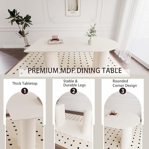Hilknen Modern Cream Dining Table Set for 4, 5 Piece Dining Table and Chairs Set, 63" White Oval Dining Table with 4 Modern Chairs, Kitchen Table and Chairs Set for 4-6 Person Ideal for Dining Room Hilknen