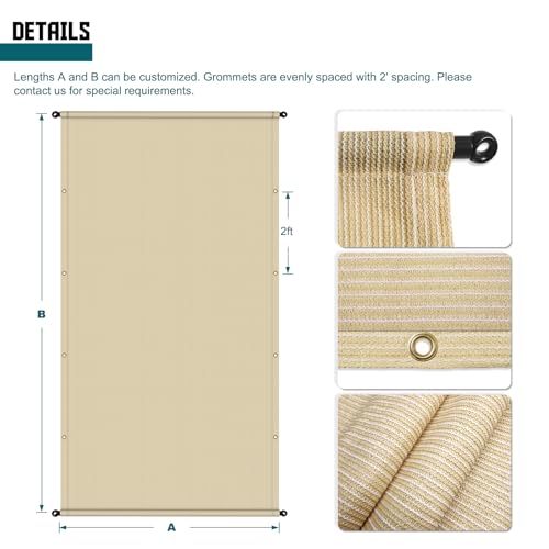 TANG Outdoor Pergola Shade Cover Canopy for Patio Deck Porch Backyard Universal Replacement Shade Cover with Spaced Grommets 2 Sides Weighted Rods 8'x16' Beige TANG