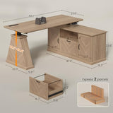 Farmhouse L Shaped Electric Standing Desk with Power Outlet & 2 Storage Cabinets, 55.1" x 47.2" Height Adjustable Office Executive Desk with File Drawer & Shelf, Large Business Computer Desks, Natural ANGRYWIN