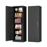 Lusiwry Tall Narrow Slim Metal Storage Cabinet with Lock and 5 Adjustable Shelves,Steel File Cabinets,Kitchen Pantry Cabinet Locker Organizer - 67" Storage Cabinets for Bathroom,Bedroom,Office,Black Lusiwry