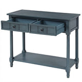 Merax Wood Sofa Table Console Table,Entryway Table Traditional Design with Two Drawers and Bottom Shelf for Living Room,Hallway,Dining Room,Navy Merax