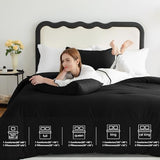 CozyLux Queen Comforter Set Black, 3 Pieces Solid Comforters Queen Size Breathable Quilted Bedding Sets, Luxury Soft Microfiber Down Alternative Comforter for All Season (1 Comforter & 2 Pillowcases) CozyLux