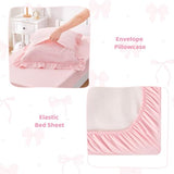 Wowelife Princess Toddler Bedding Set for Girls, Boho Toddler Bed Set, 4 Pieces Ruffles Jacquard Embroidery Toddler Comforter with Comforter, Fitted Sheet, Flat Sheet and Pillowcase, Pink Wowelife