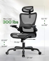 Marsail Ergonomic Mesh Office Chair High Back Home Office Desk Chair with Adaptive Lumbar Support, 2D Headrest, 3D Flip-Up Armrests, Height Adjustable and Rocking Tilt for Home Office and Gaming Marsail