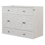 YOPTO Full Size Murphy Bed Chest,Folding Storage Wall Bed with Large Drawers,USB Ports & 2 Three-Prong Outlets,Hidden Cabinet Platform Bed W/Wood Slats Support,for Bedroom,Guest Room,Brushed White YOPTO