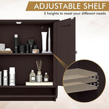 Tangkula Bathroom Cabinet Wall Mounted, Bathroom Medicine Cabinet with Bar&Double Door&Adjustable Shelf, Over The Toilet Storage Cabinet, Hanging Cabinet for Bathroom Laundry Kitchen (Brown) Tangkula