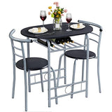 Yaheetech 3-Piece Dining Room Table Set, Kitchen Table & Chair Sets for 2, Compact Table Set w/Steel Legs, Built-in Wine Rack for Breakfast Nook, Small Space, Apartment, Black, 31.5x21x29" (LxWxH) Yaheetech