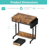 Small Portable Standing Rolling Desk - 32 Inch Adjustable Mobile Stand Up Teacher Desks with 2 Fabric Drawers on Wheels, Couch Sofa Side Laptop Table with Storage for Bedroom Home Office, Rustic Brown WINAZ