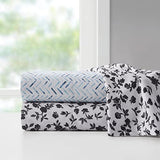 Intelligent Design Printed Microfiber Sheet Set, Soft Modern Bedroom Decor, Elastic Deep Pocket, All Season, Lightweight, Breathable, Cozy Bedding, Matching Pillowcase, King Black Floral 4 Piece Intelligent Design