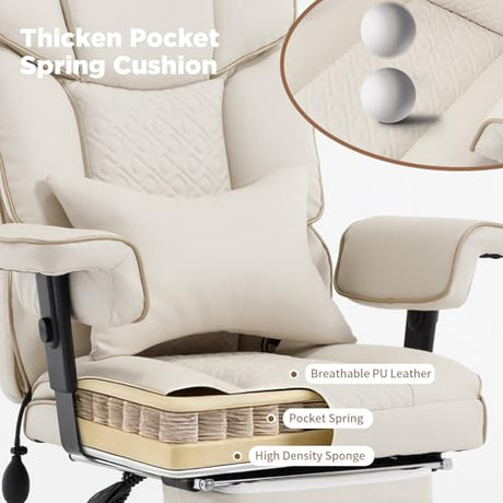 Comermax Massage Office Chair with Foot Rest, Wide Seat Heavy Duty Comfy Home Office Desk Chair, 500lbs Big Tall Reclining Office Chairs for Heavy People, White Comermax