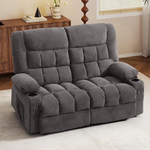 BOSMILLER Reclining Loveseat with Cup Holders for Living Room 2 Seat Manual Loveseat Recliner with Side Pocket