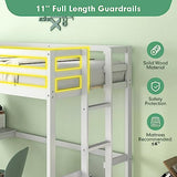 Giantex Twin Size Loft Bed with Desk, Solid Wood Loft Bed with 2 Ladders & Full Length Guardrail, Modern Space-saving Twin Bed Frame for Kids Teens Adults, No Box Spring Needed (White) Giantex