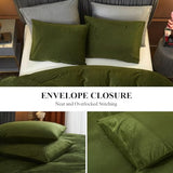 Ivellow Velvet Flannel Duvet Cover King Size Olive Green Comforter Cover Ultra Soft Breathable Cozy Velour Duvet Cover Solid Luxury Bedding Set Zipper Closure Corner Ties Ivellow