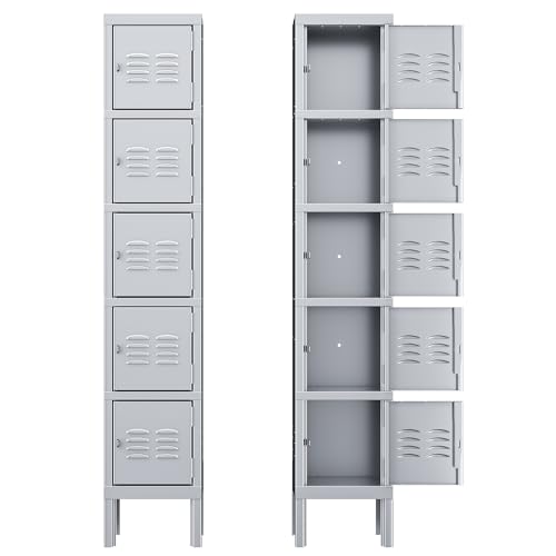 INTERGREAT Metal Locker for School Office Gym Metal Storage Locker Cabinet for Employees Students Steel Locker Triple Tier with 5 Door Gray INTERGREAT
