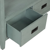 Knocbel Farmhouse Entry Console Table with 2 Storage Drawers 2 Cabinets and Open Shelf, Entryway Hallway Living Room Kitchen Sofa Table, 36.02" W x 12.99" D x 31.5" H, Retro Blue Knocbel