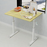 Penau Height Adjustable Standing Desk, Manual Crank Sit Stand Computer Desk, Compact Rectangular Home Office Study Desk, White Frame Natural Wood Top, 32.68 x 23.62 x 35.43 Inchs Penau