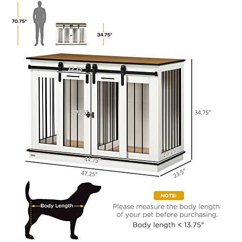 PawHut Dog Crate Furniture with Divider, Dog Crate End Table for Small to Large Dogs, Large Indoor Dog Kennel with Double Doors, 47" W x 23.5" D x 35" H, White - WoodArtSupply