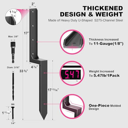 IRONBARBIE Thickened Fence Post Repair Kit, Steel Fence Post Stakes, Anchor Ground Spike for Fix Broken 4x4/6x6 Wood Fence Post Support (Thicker - WoodArtSupply