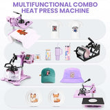 AKEYDIY 8 in 1 Heat Press Machine Professional Sublimation Machine 12" X 15"Swing Away Shirt Printing Heat Transfer Digital Industrial-Quality Heat Press Machine for T Shirts Mug Hat Plate Pink Purple AKEYDIY