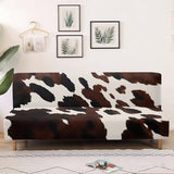 GLENLCWE Cow Print Futon Cover Brown Stretch Armless Sofa Cover with Elastic Bottom Fitted Sofa Bed Slipcovers for Living Room Anti Slip RV Couch Protector Couch Slipcover GLENLCWE