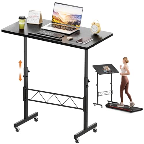 COMHOMA Small Standing Desk Adjustable Height & Tiltable Tabletop, Mobile Stand Up Desk for Laptop, Portable Computer Table for Home Office Work and Walking Pad Treadmill, Height 30.7"-46.4", Black COMHOMA