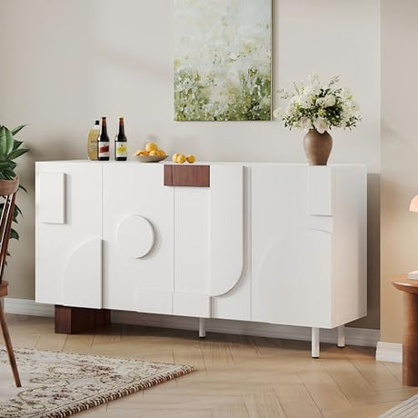 Christopher Knight Home Kyala Modern Sideboard Buffet Cabinet with Adjustable Shelves, Wooden Living Room TV Stand with Storage, Multifunctional Storage Cabinet, Entryway Console Table, White Christopher Knight Home