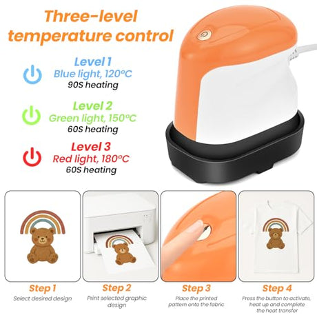 Yuenoks Heat Press Machine Mini Heat Press 3.5 "x 2.4", Portable Heat Press Fast Up to 356℉(180 ºC), Portable Easy Press for T-Shirts, Shoes, Bags, Hats, and Vinyl HTV Heat Transfer Projects Yuenoks