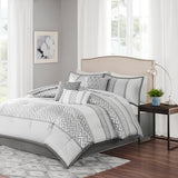 Madison Park Luxury Comforter Set-Traditional Jacquard Design All Season Down Alternative Bedding, Matching Bedskirt, Decorative Pillows, King(104"x92"), Bennett, Geometric Grey, 7 Piece Madison Park