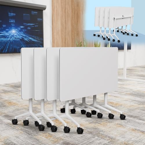 6-8 Person Conference Table Folding Conference Table for Office,Training, Seminar,Schools Modern Wood Conference Meeting Room Table Large Rectangular Conference Room Tables (6, White, 63in) JNMDLAKO