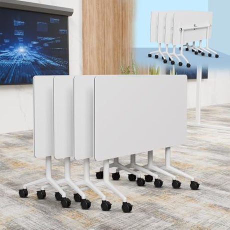 6-8 Person Conference Table Folding Conference Table for Office,Training, Seminar,Schools Modern Wood Conference Meeting Room Table Large Rectangular Conference Room Tables (6, White, 63in) JNMDLAKO