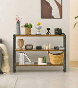 HCHQHS 3-Tier Rustic Wood and Metal Industrial Bookcase - 40in, for Home Office, Bedroom, Kitchen, Bathroom HCHQHS