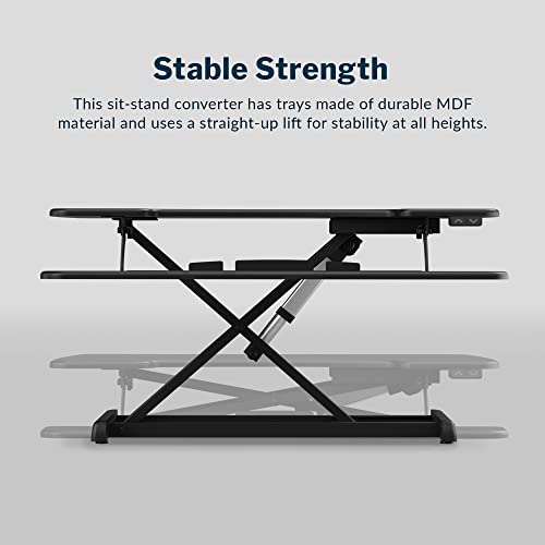 Vari Varidesk Pro Plus 36 Electric Standing Desk Converter – 11 Height Settings + Spring-Loader Lift, 2 Tier Design, Keyboard Tray – Fits Desktops 36” Wide x 26.5" Deep – Fully Assembled (Black) Vari