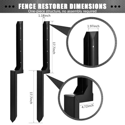 Fence Repair Stakes,Fence Post Repair Kit - Heavy Duty Steel Fence Post Repair Stake for Sloping or Damaged Wooden Fences (2-Pack/Black)