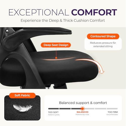 NEO CHAIR Office Desk Computer Gaming Ergonomic Chair with Lumbar Back Support Adjustable Height Swivel Wheels Flip-up Arms Mesh Chair for Home or Office (Black) NEO CHAIR