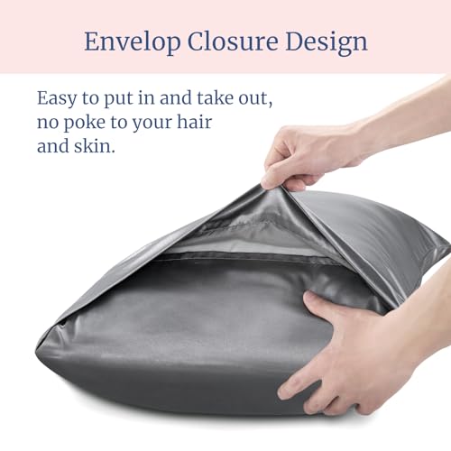 BEDELITE Satin Pillowcase for Hair and Skin, Super Soft and Cooling Similar to Silk Pillow Cases 2 Pack with Envelope Closure, Gift for Women Men(20"x30" Queen Size, Dark Grey) BEDELITE