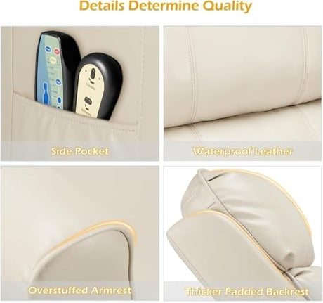 UOPYNE Electric Power Lift Recliner Chair for Elderly Adjustable Lounge Sofa with Remote Control Cream White Faux Leather Upholstery Comfortable Seat Lay Flat Function Side Pocket Supportive Backrest UOPYNE